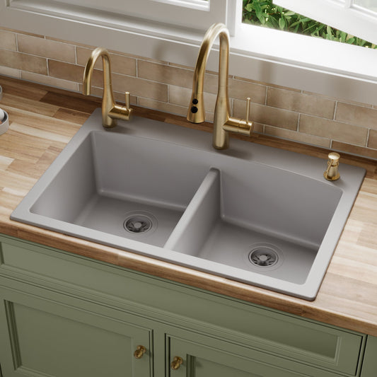Grey Double Equal Bowl Top Mount Sink 33"