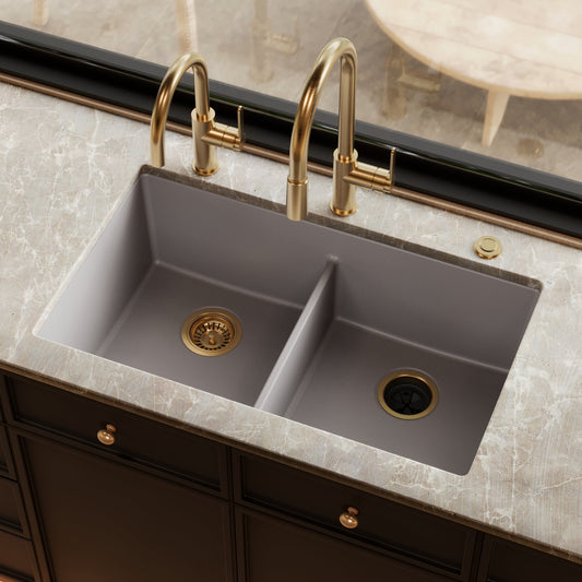 Grey Double Equal Bowl Undermount Sink 32-3/8"