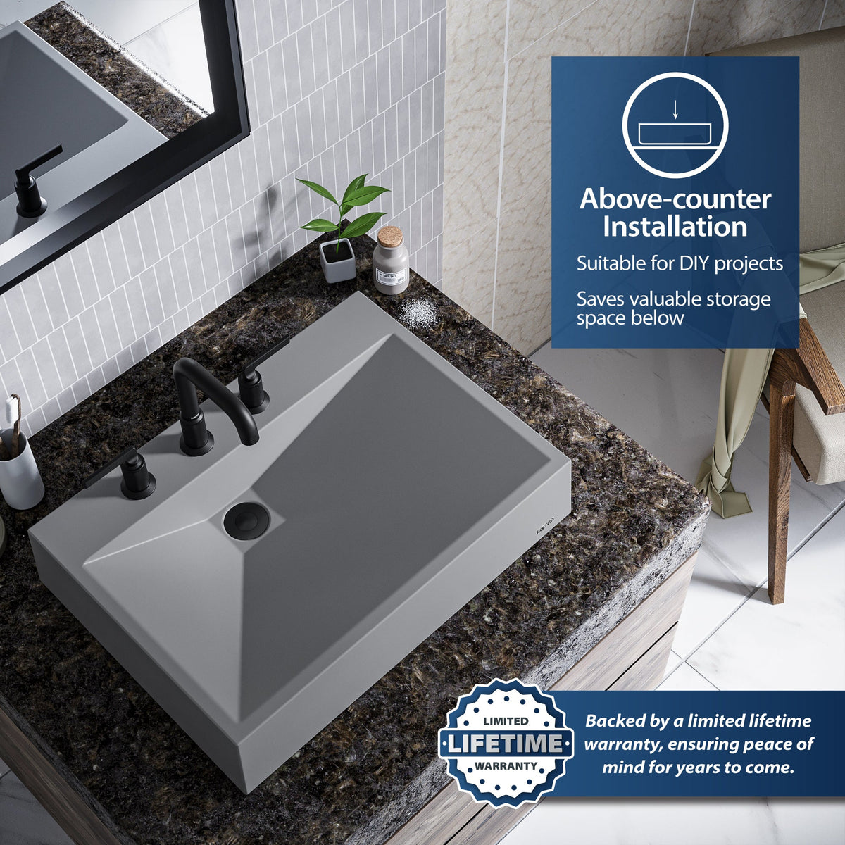 Grey Envy Quartz Vessel Vanity Sink 24-1/4"