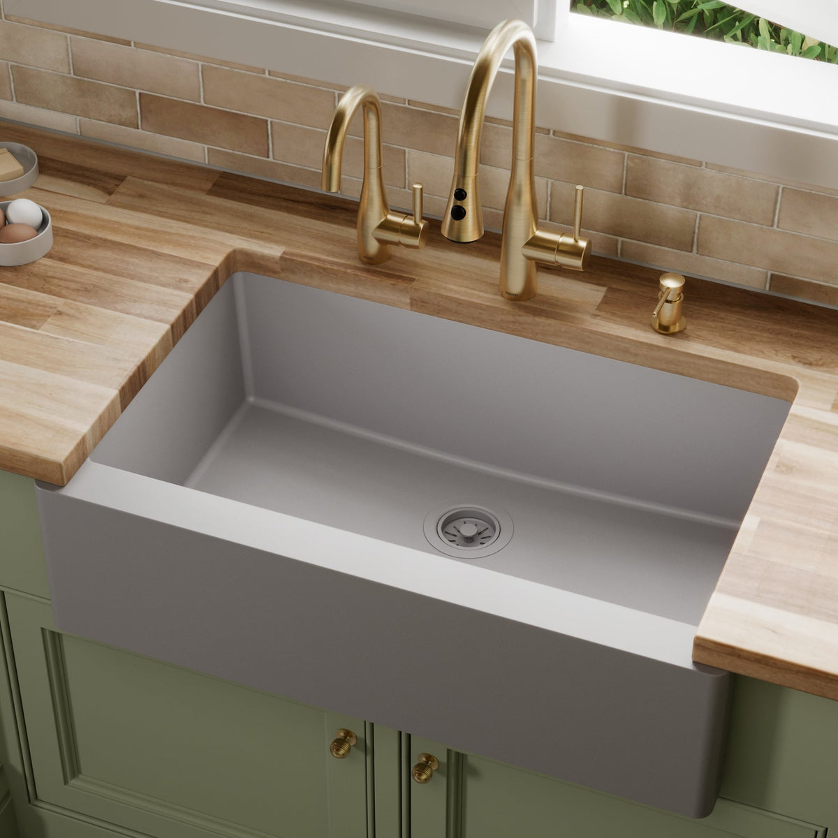 Grey Large Single Bowl Farmhouse Sink 34"