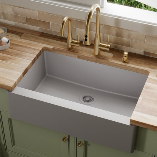 Grey Large Single Bowl Farmhouse Sink 34"