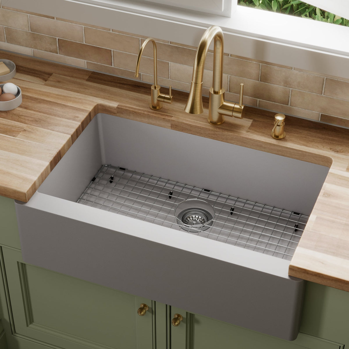 Grey Large Single Bowl Farmhouse Sink 34"