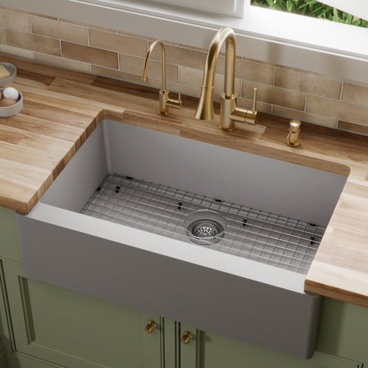 Grey Large Single Bowl Farmhouse Sink 34"