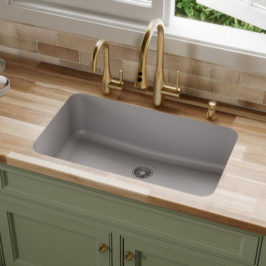 Grey Large Single Bowl Seamless Undermount Sink 30-7/8"