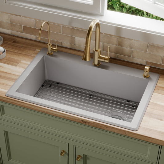 Grey Large Single Bowl Top Mount Sink 33"