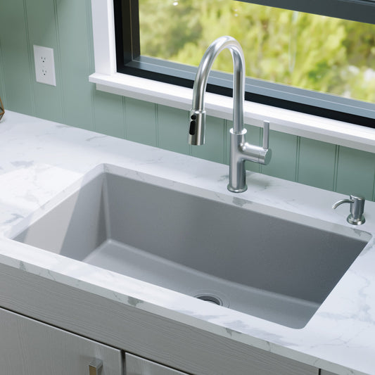 Grey Large Single Bowl Undermount Sink 32-3/8"