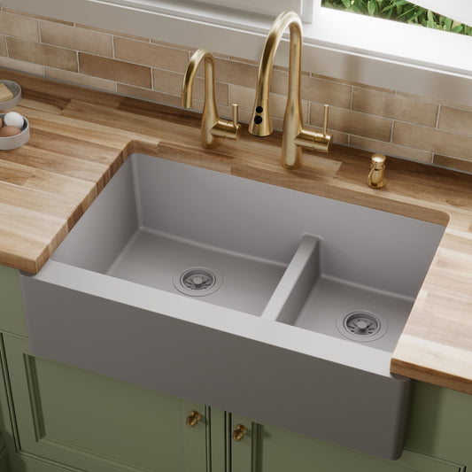 Grey Large/Small Bowl Farmhouse Sink 34"