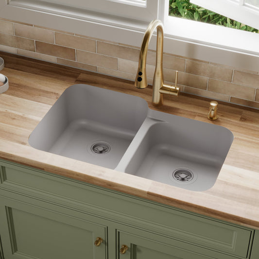 Grey Large/Small Bowl Seamless Undermount Sink 32-1/2"
