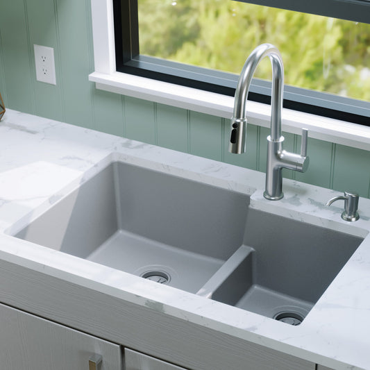 Grey Large/Small Bowl Undermount Sink 32-3/8"