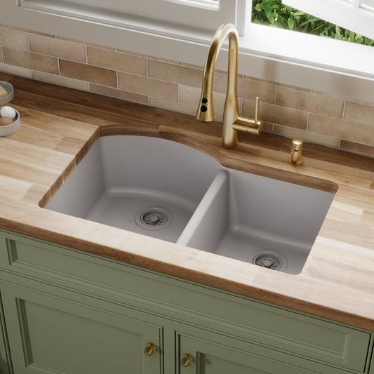 Grey Large/Small Bowl Undermount Sink 32"