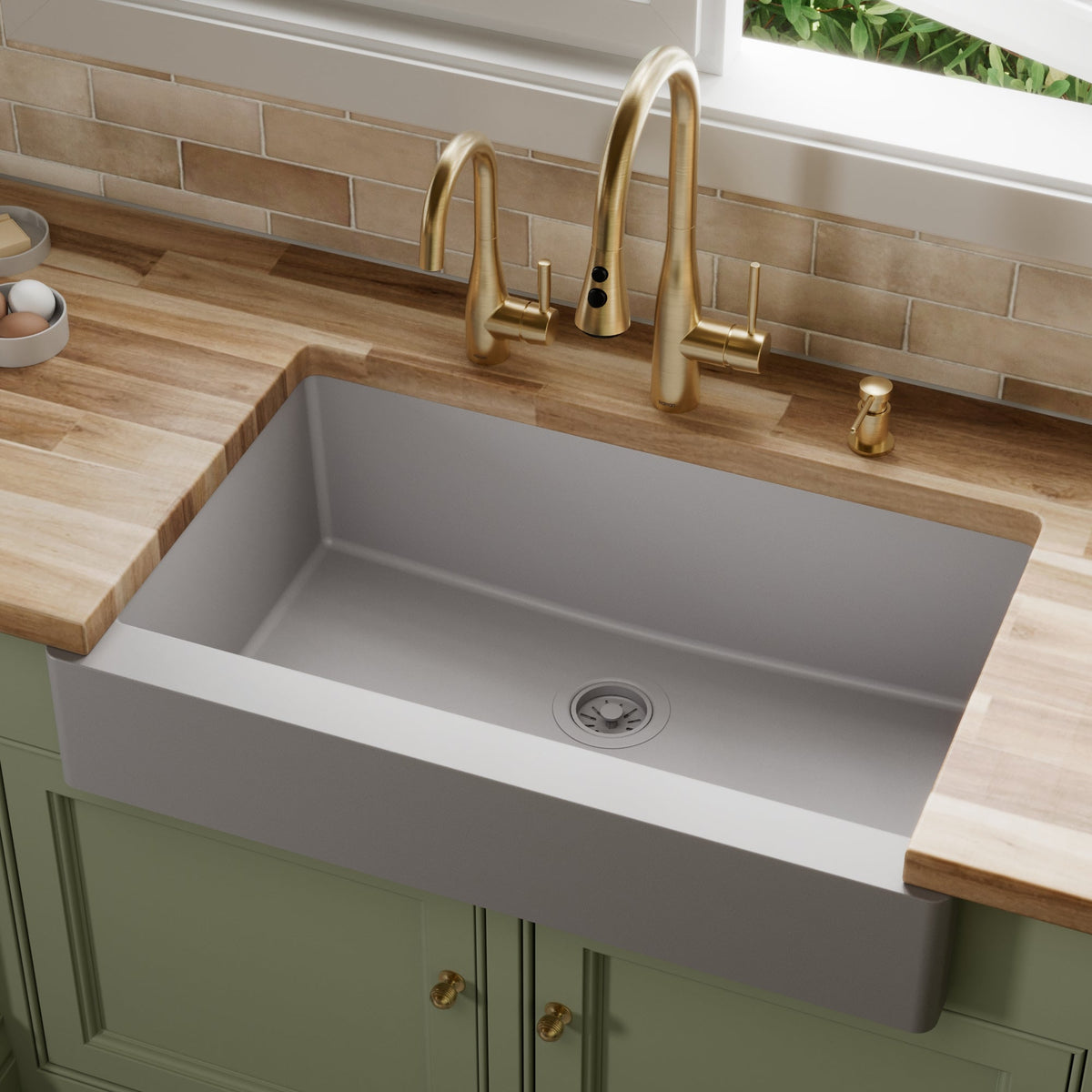 Grey Retrofit Large Single Bowl Farmhouse Sink 34"