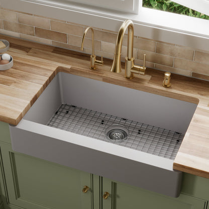 Grey Retrofit Large Single Bowl Farmhouse Sink 34"