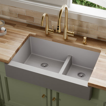 Grey Retrofit Large/Small Bowl Farmhouse Sink 34"
