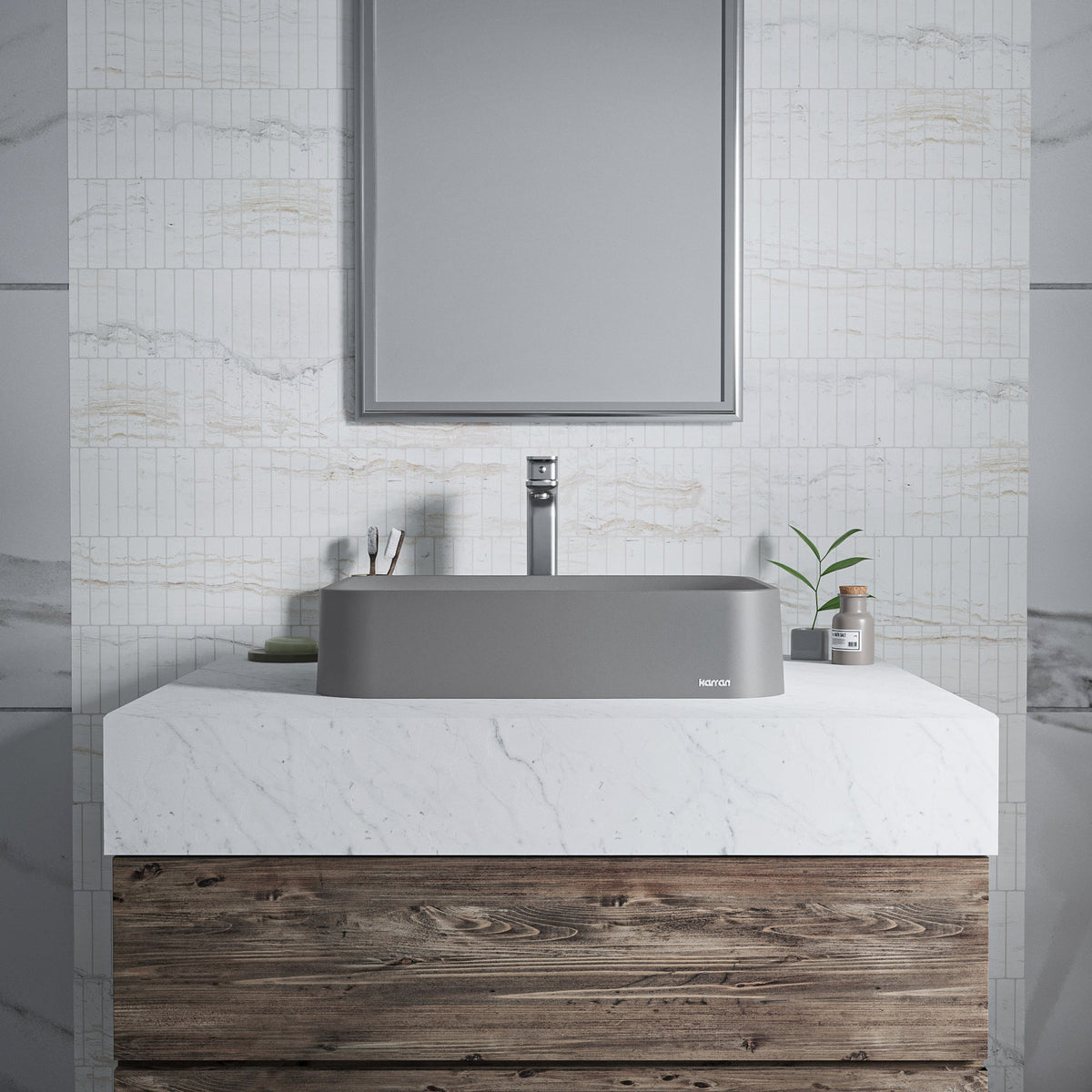 Grey Seacrest Quartz Vessel Vanity Sink 21-1/2"