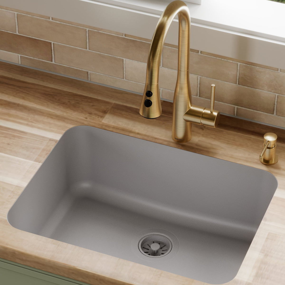 Grey Single Bowl Seamless Undermount Sink 24-1/4"