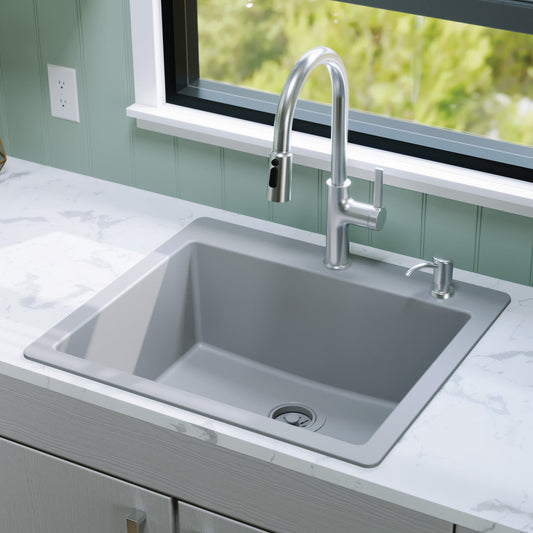 Grey Single Bowl Top Mount Sink 25"