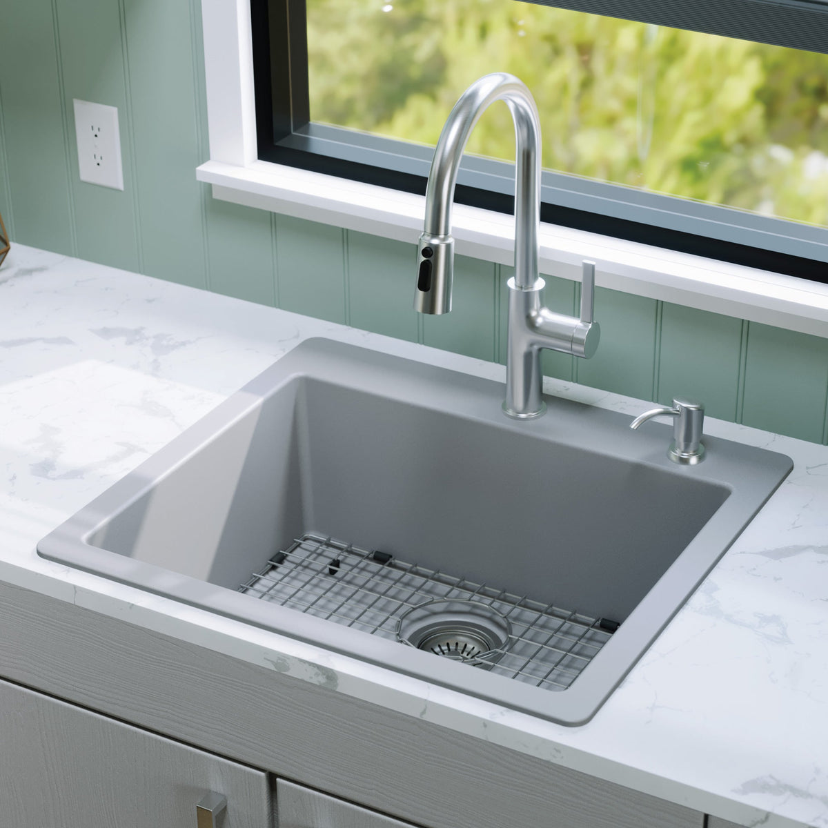 Grey Single Bowl Top Mount Sink 25"