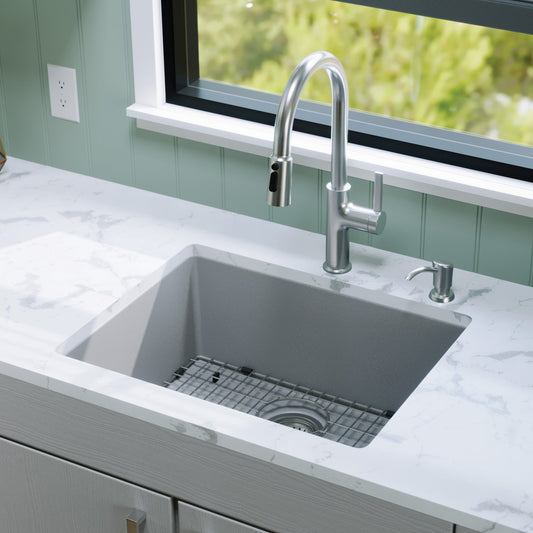 Grey Single Bowl Undermount Sink 24-3/8"
