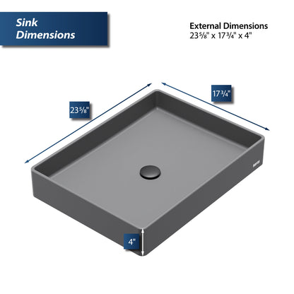 Grey Spark Quartz Vessel Vanity Sink 23-5/8"