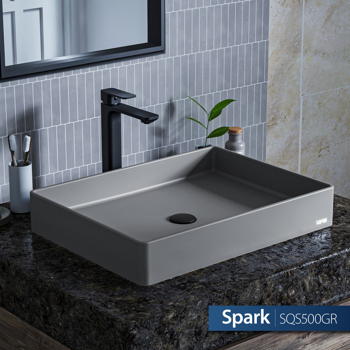 Grey Spark Quartz Vessel Vanity Sink 23-5/8"