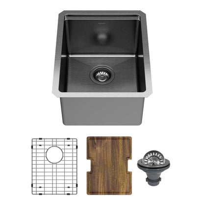 Gunmetal Black Bar/Prep Bowl Undermount Workstation Sink 15"