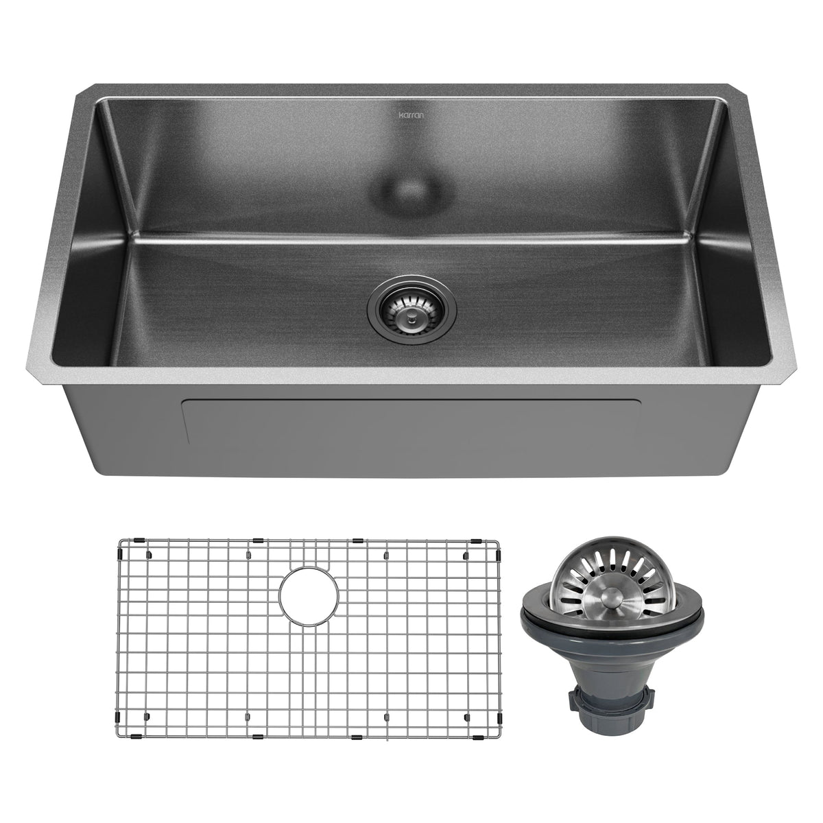Gunmetal Black Large Single Bowl Undermount Sink 32"