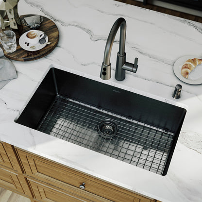 Gunmetal Black Large Single Bowl Undermount Sink 32"