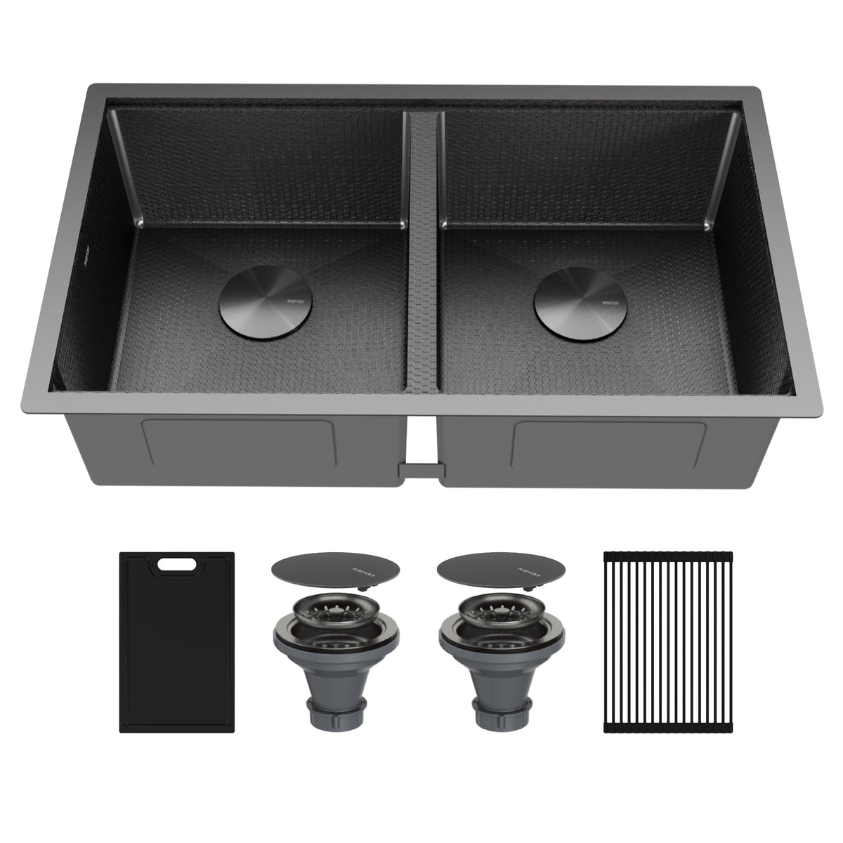 Gunmetal Grey Double Bowl Undermount Workstation Sink 32"