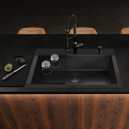 Gunmetal Grey Single Bowl Top Mount Workstation Sink 33"