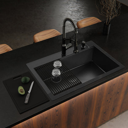 Gunmetal Grey Single Bowl Top Mount Workstation Sink 33"