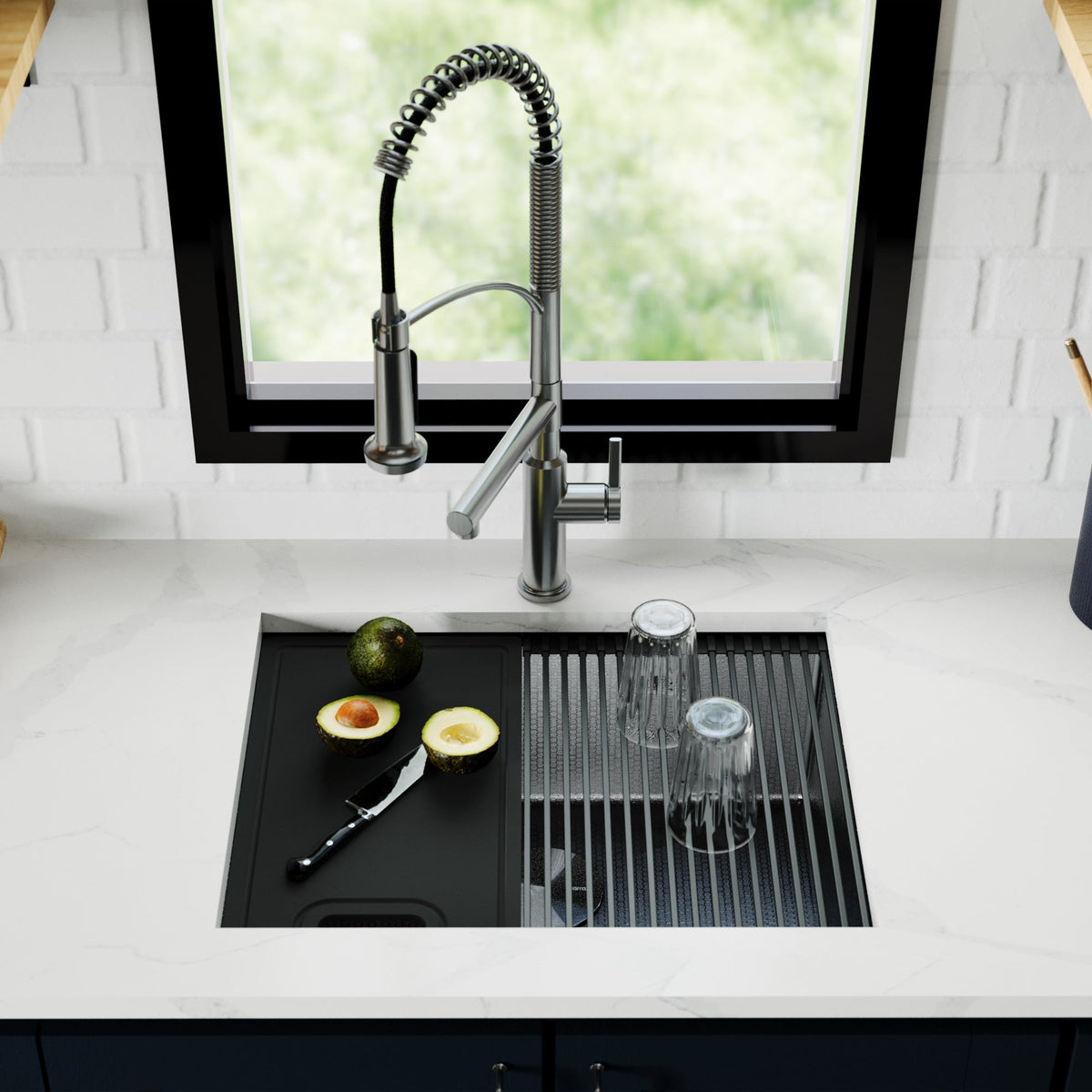 Gunmetal Grey Single Bowl Undermount Workstation Sink 24"
