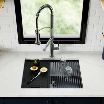 Gunmetal Grey Single Bowl Undermount Workstation Sink 24"