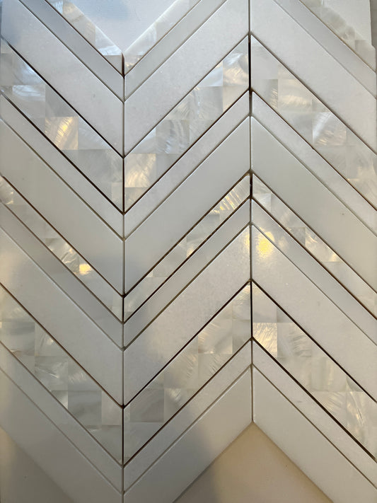 Herringbone Pearl White Thassos Marble 12x12 Mosaic