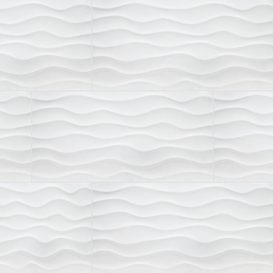 Glossy Wavy White 12x24