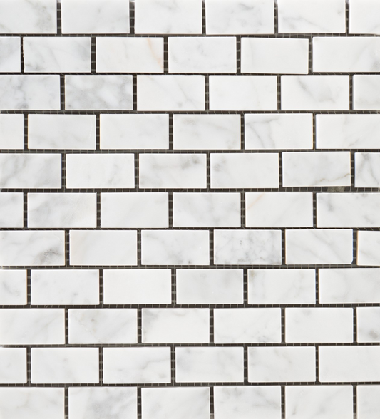White Carrara 1x2 Brick Mosaic