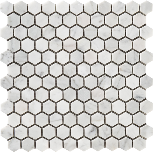 White Carrara 1" Hex Mosaic