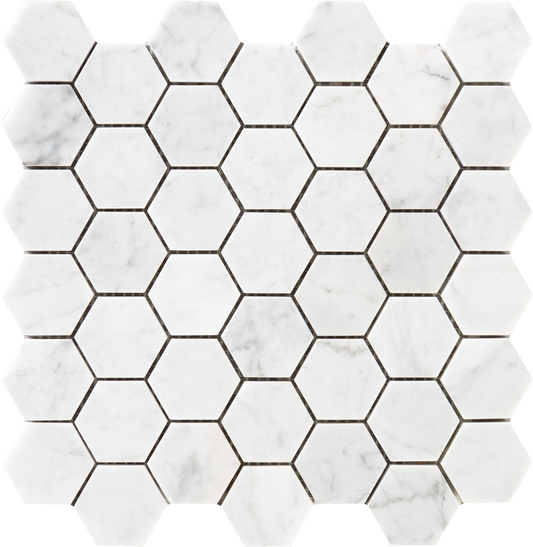 White Carrara 2" Hex Mosaic