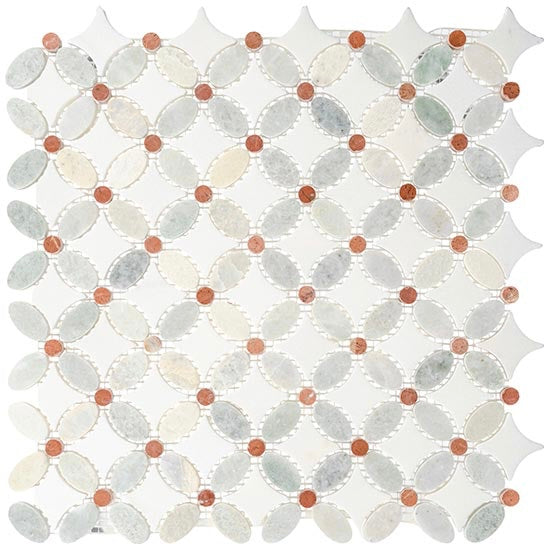Ming Green(oval)+Red(dots)+Thassos White(base) 13x13