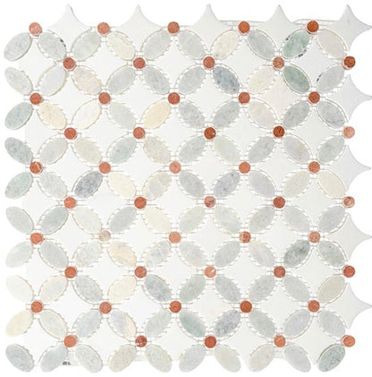Ming Green(oval)+Red(dots)+Thassos White(base) 13x13