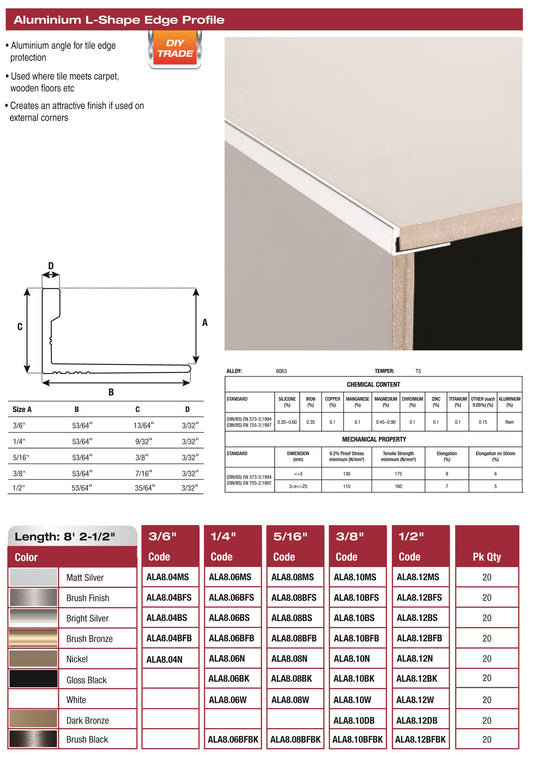 L Edge Profile 1/2" Satin Finish