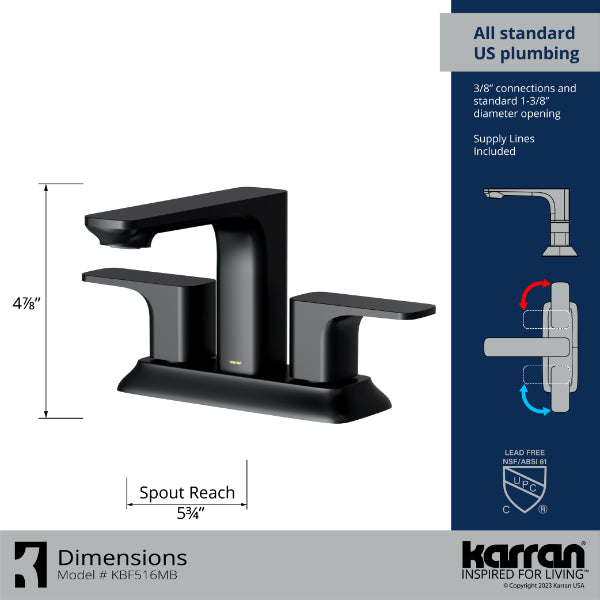 Matte Black Venda Two Hole Faucet 4-7/8"