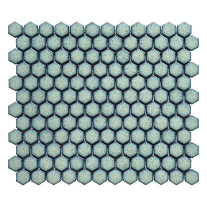 Hexagonal tile pattern in teal color on a white background