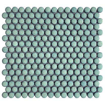 Teal round tile mosaic on a white background
