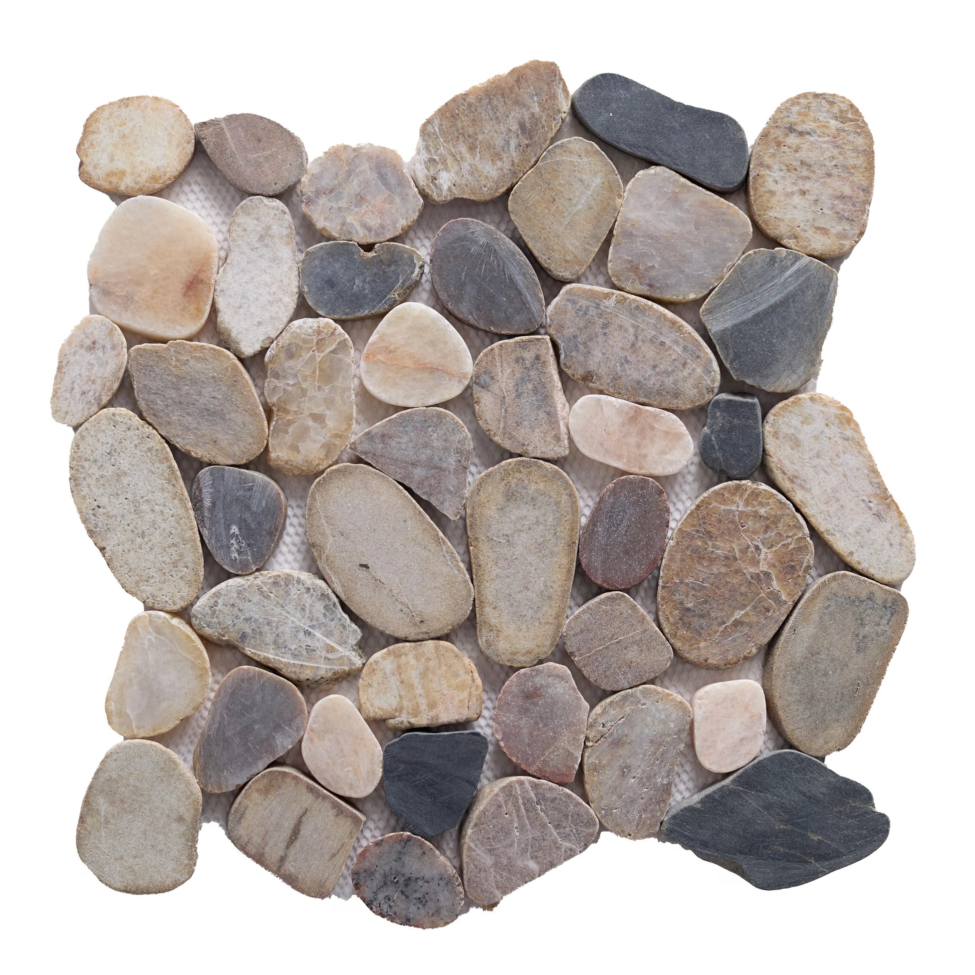 Square tile made of natural stone pebbles on a white background