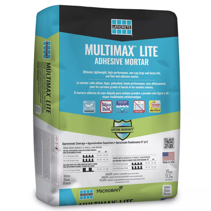 Bag of Laticrete Multimax Lite Adhesive Mortar on a white background