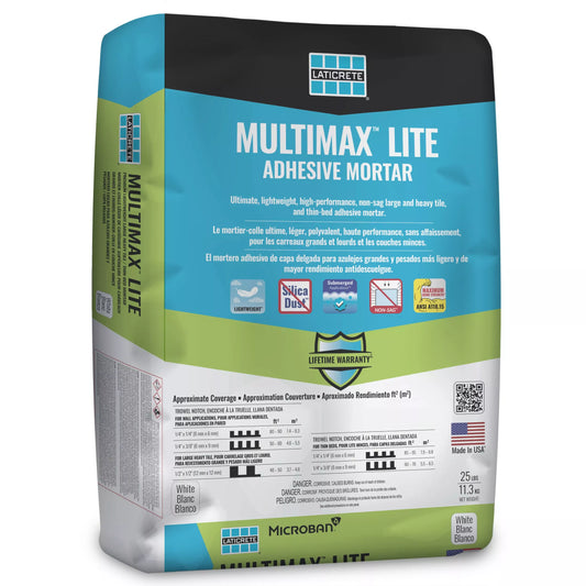 Bag of Laticrete Multimax Lite Adhesive Mortar on a white background