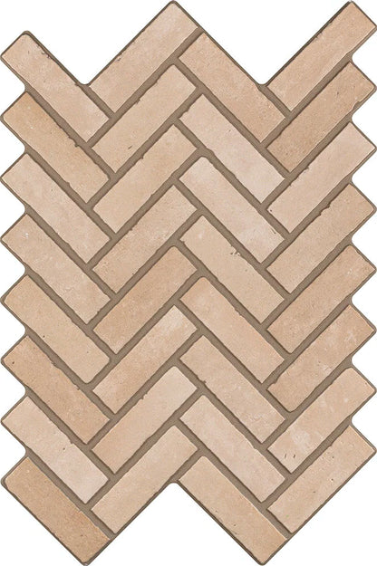 Beige brick-patterned mat with herringbone design on a white background