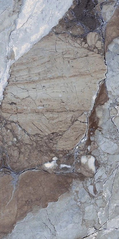 Close-up of a textured stone surface with varying shades of brown and gray.