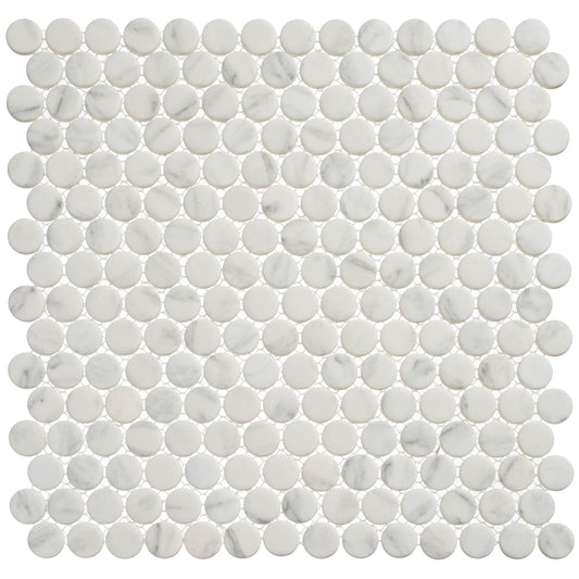 Polka Dots Jasmine Delight 12x12 Penny Round Glass Mosaic