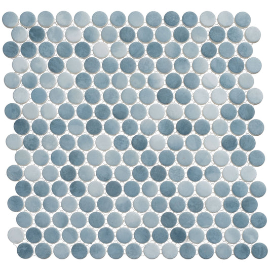 Polka Dots Seashore Waves 12x12 Penny Round Glass Mosaic